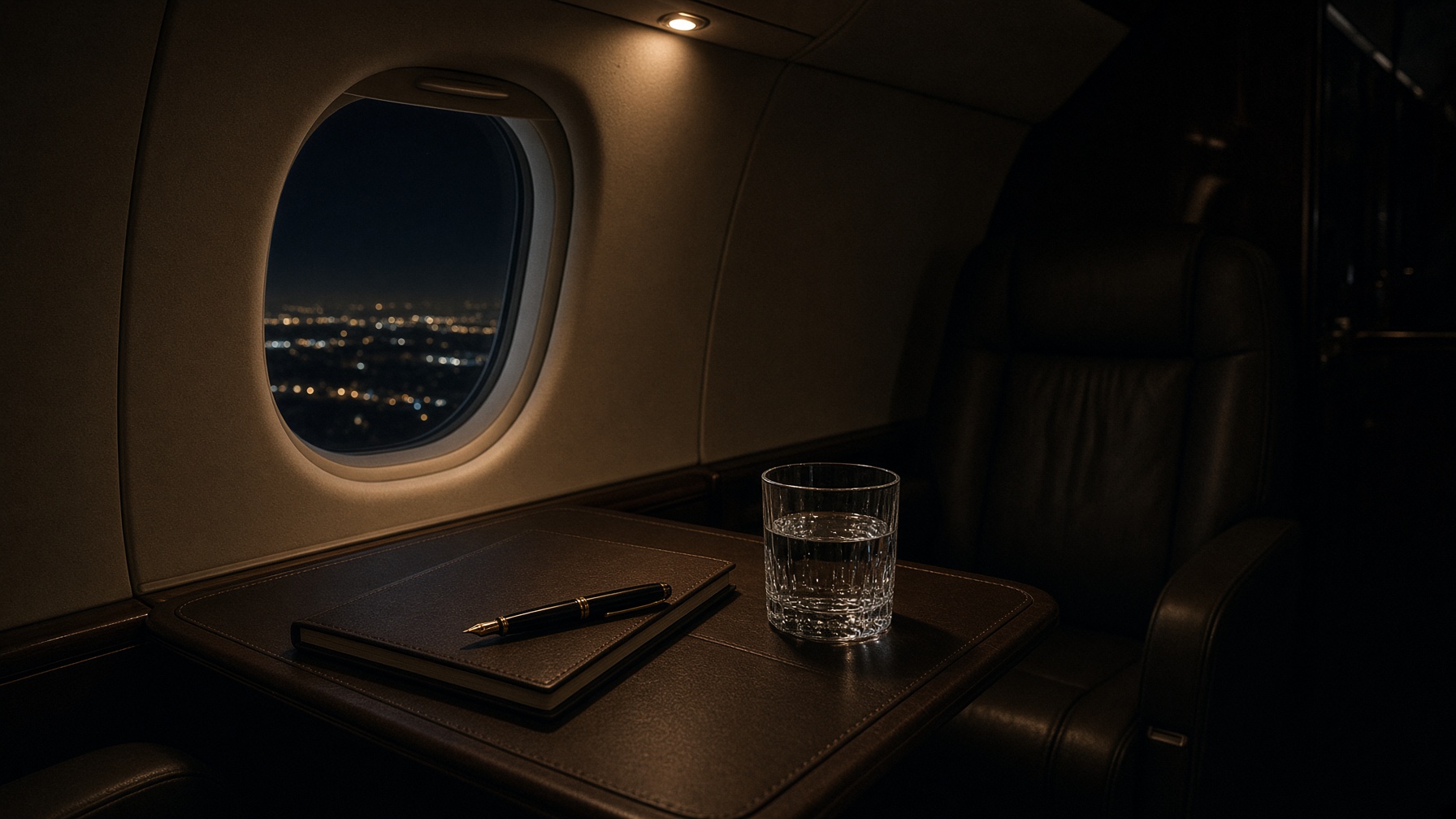 On the plane home: a folio, a window, the book still in mind